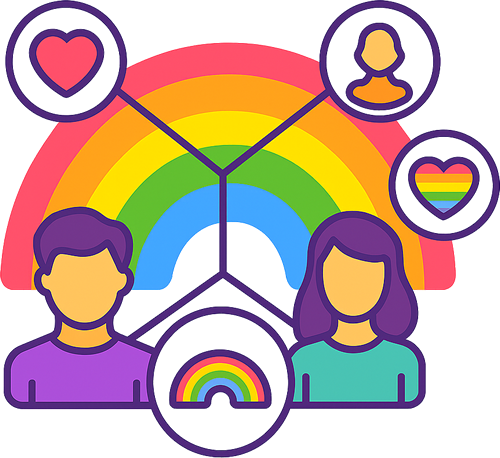Imagem temática LGBTQIA+ com pessoas conectadas